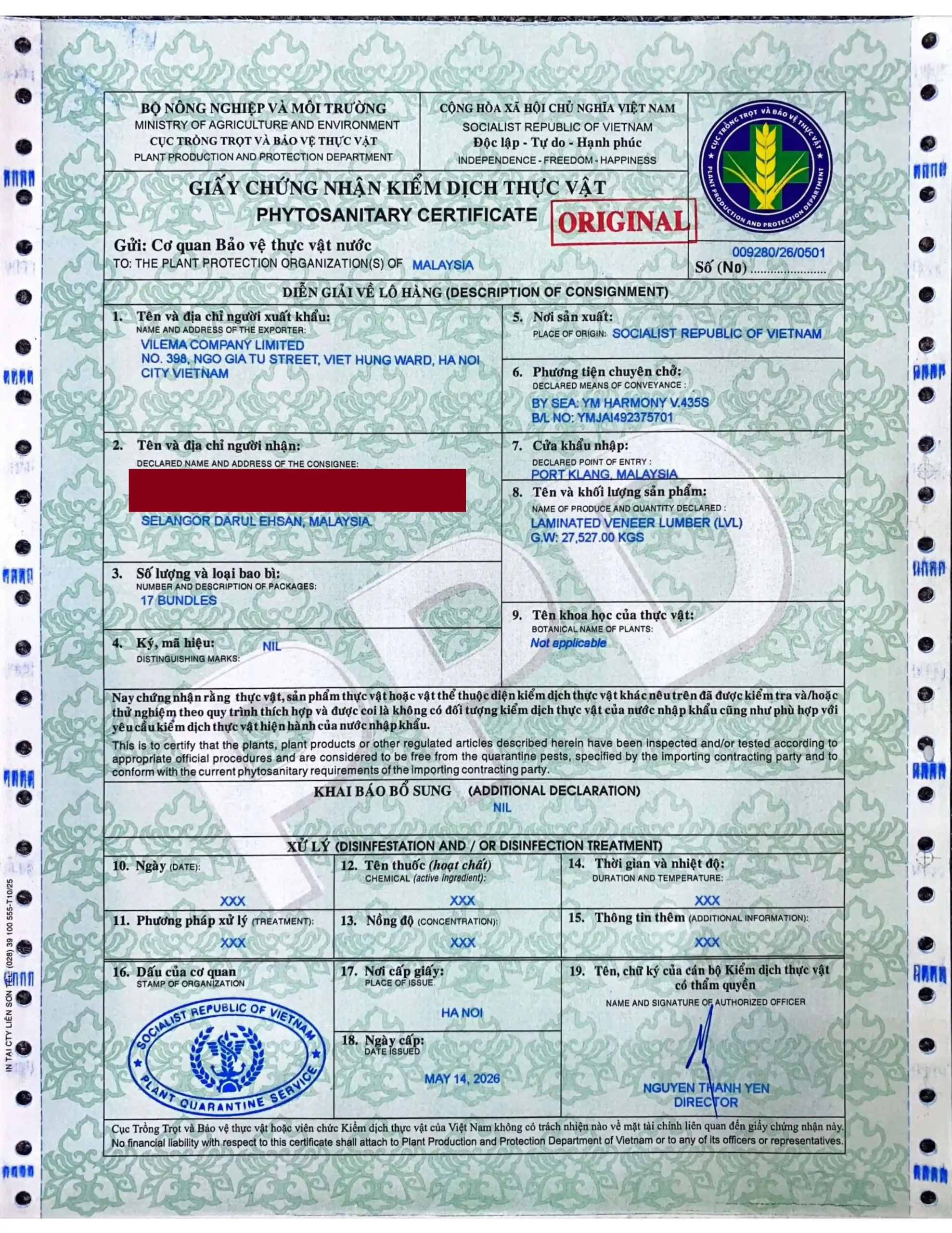 Phytosanitary certificate